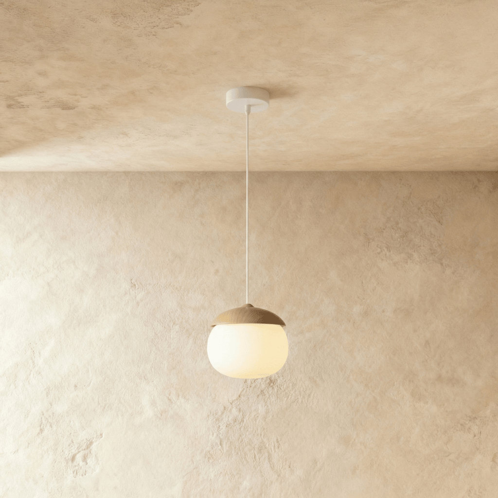 Nordisk Pendel Lampe - Matteret Glas med Trælook 4
