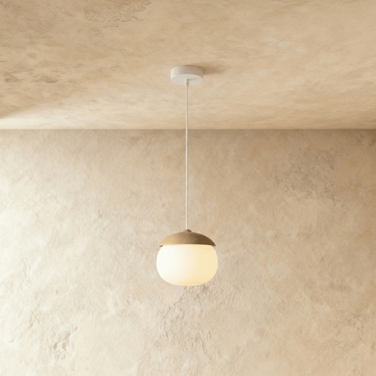 Nordisk Pendel Lampe - Matteret Glas med Trælook 4
