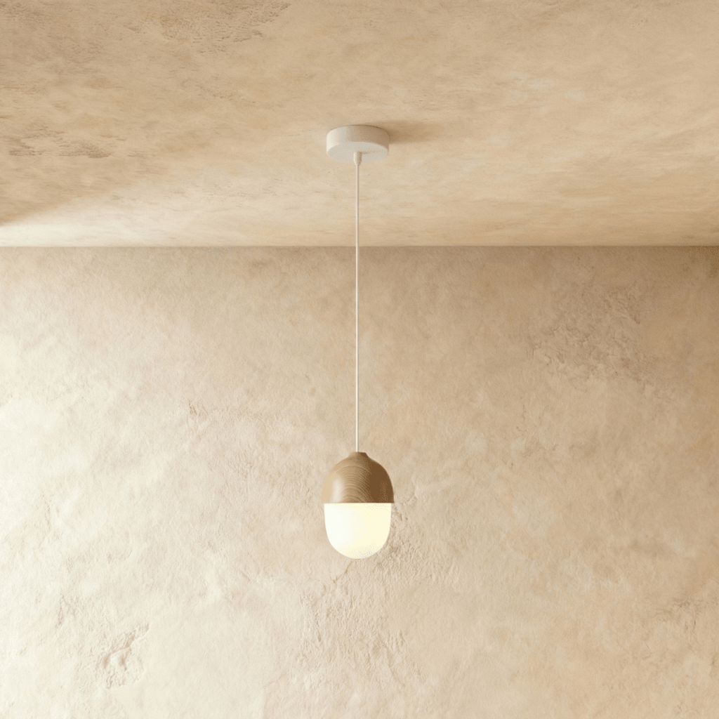 Nordisk Pendel Lampe - Matteret Glas med Trælook 5
