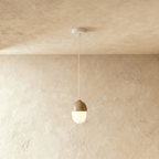 Nordisk Pendel Lampe - Matteret Glas med Trælook 5
