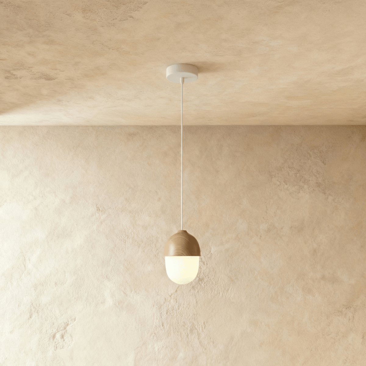 Nordisk Pendel Lampe - Matteret Glas med Trælook 5
