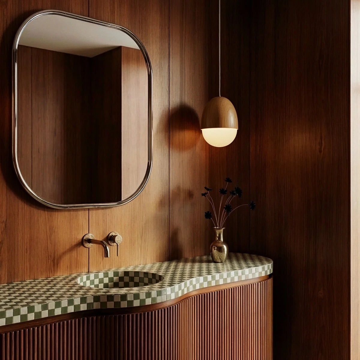 Nordisk Pendel Lampe - Matteret Glas med Trælook 6

