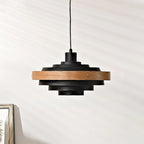 Nordisk Pendel Lampe i Metal og Valnød - Skulpturelt Lagdesign med Moderne Silhuet 11