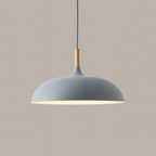 Nordisk Pendel Lampe i Træ - Pastelfarvet Kuppelskærm 13