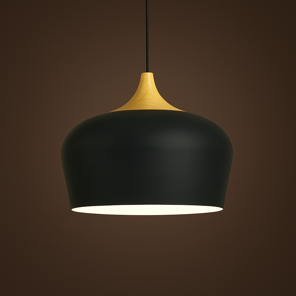 Nordisk Pendel Lampe i Træ - Pastelfarvet Kuppelskærm 14