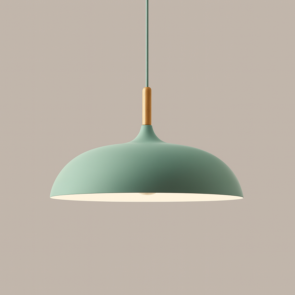 Nordisk Pendel Lampe i Træ - Pastelfarvet Kuppelskærm 15