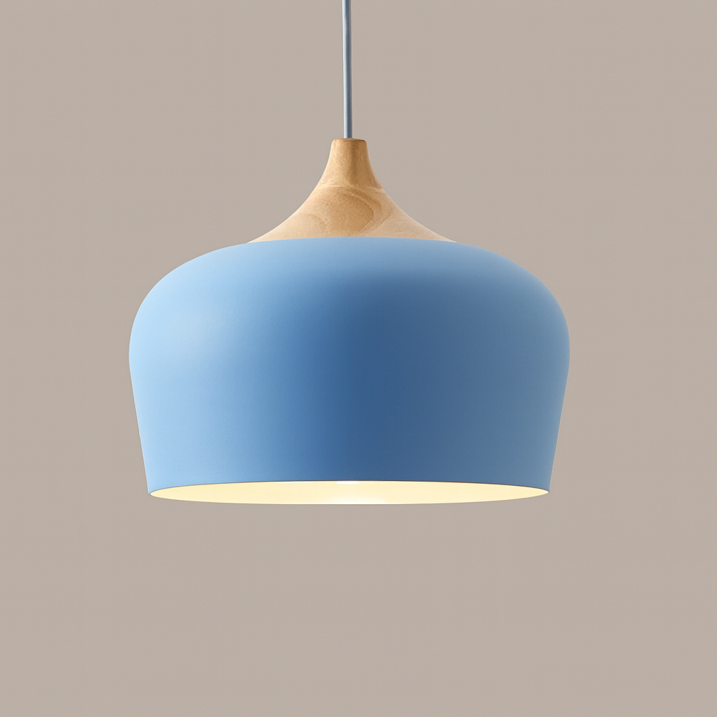 Nordisk Pendel Lampe i Træ - Pastelfarvet Kuppelskærm 16