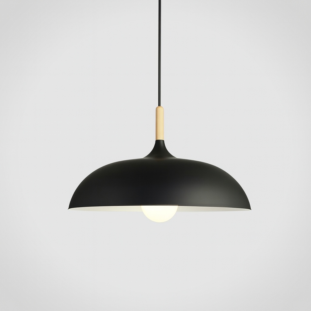 Nordisk Pendel Lampe i Træ - Pastelfarvet Kuppelskærm 17