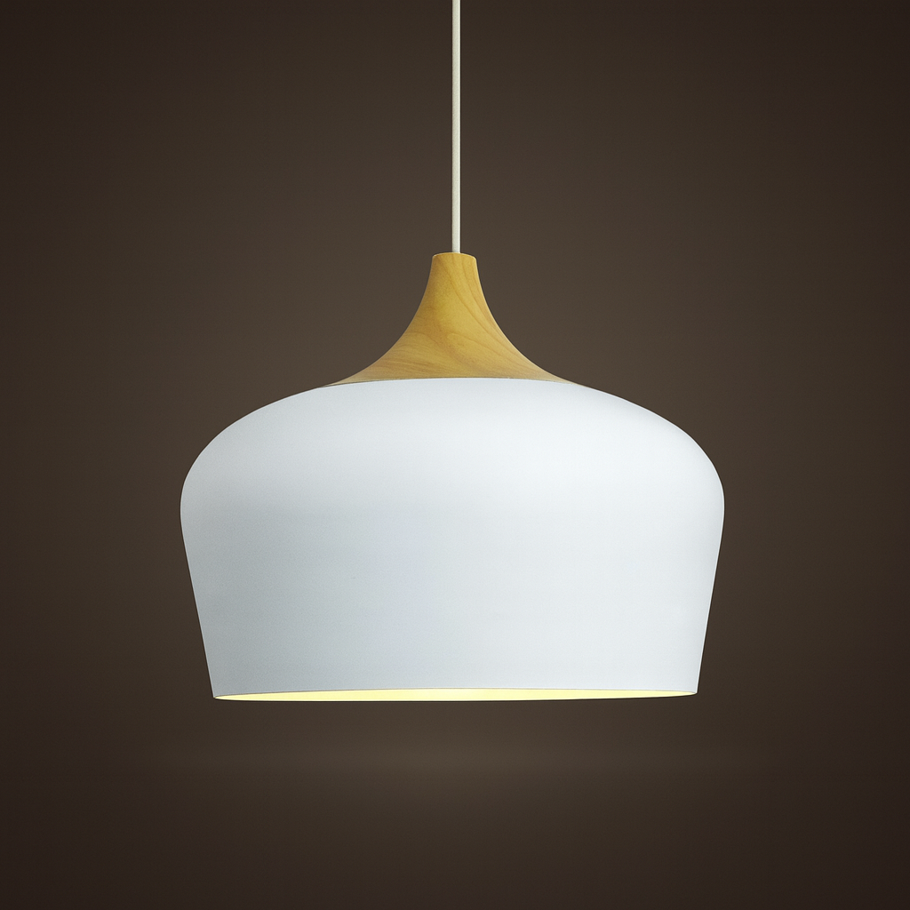 Nordisk Pendel Lampe i Træ - Pastelfarvet Kuppelskærm 19