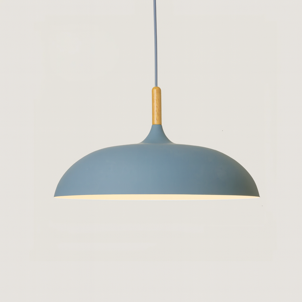 Nordisk Pendel Lampe i Træ - Pastelfarvet Kuppelskærm 20