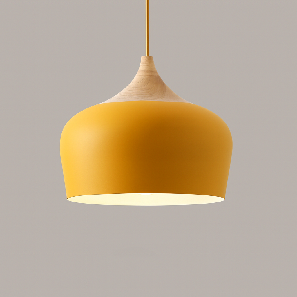 Nordisk Pendel Lampe i Træ - Pastelfarvet Kuppelskærm 21