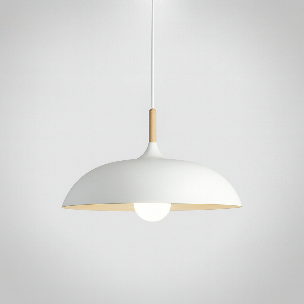 Nordisk Pendel Lampe i Træ - Pastelfarvet Kuppelskærm 22