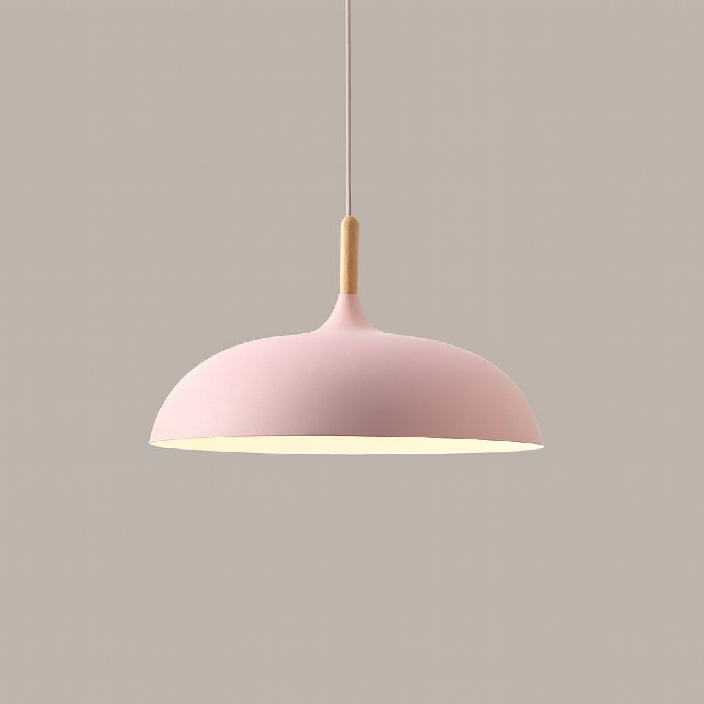 Nordisk Pendel Lampe i Træ - Pastelfarvet Kuppelskærm 23