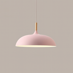 Nordisk Pendel Lampe i Træ - Pastelfarvet Kuppelskærm 23