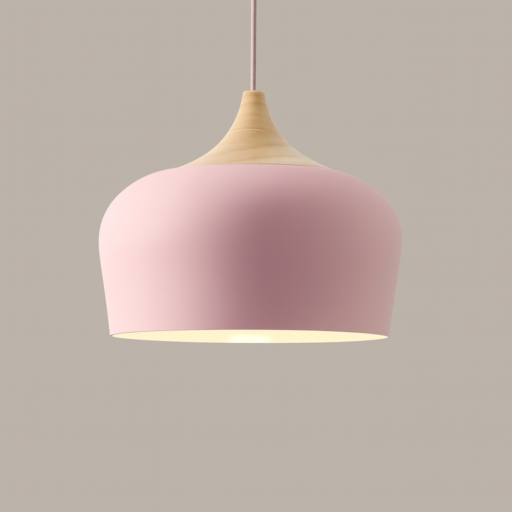 Nordisk Pendel Lampe i Træ - Pastelfarvet Kuppelskærm 25
