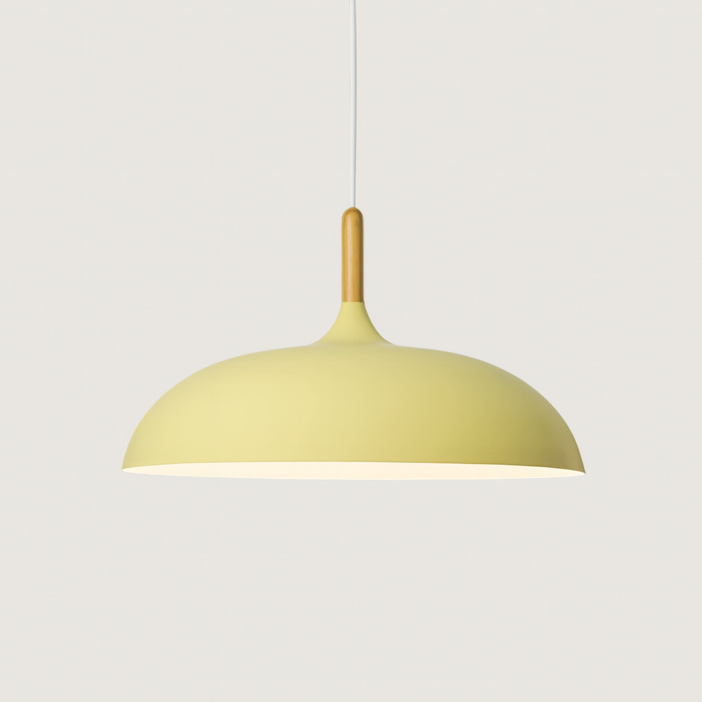 Nordisk Pendel Lampe i Træ - Pastelfarvet Kuppelskærm 26