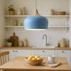 Nordisk Pendel Lampe i Træ - Pastelfarvet Kuppelskærm 6
