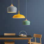 Nordisk Pendel Lampe i Træ - Pastelfarvet Kuppelskærm 8
