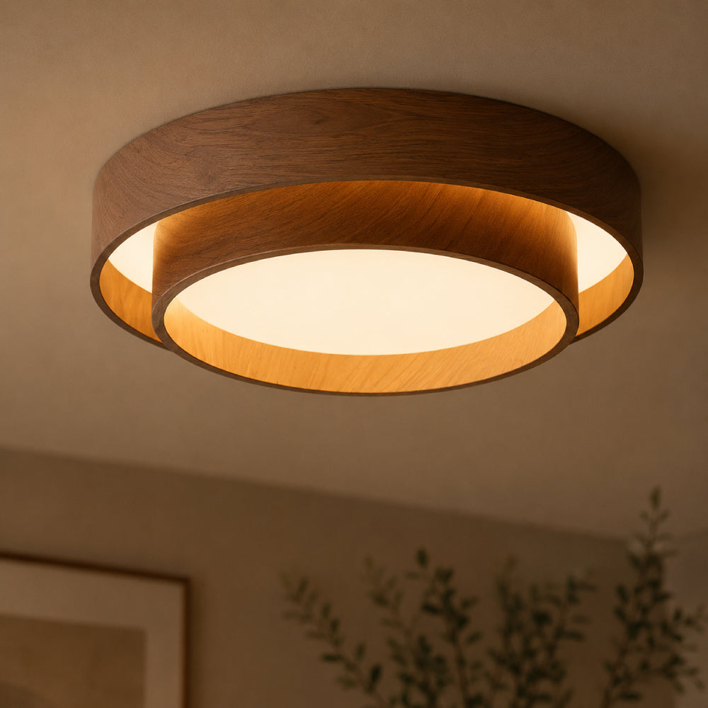 Nordisk Trælook Loftslampe – Rundt Design med Varmt Udtryk 0