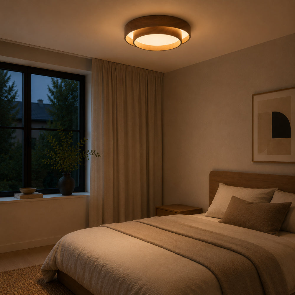 Nordisk Trælook Loftslampe – Rundt Design med Varmt Udtryk 1