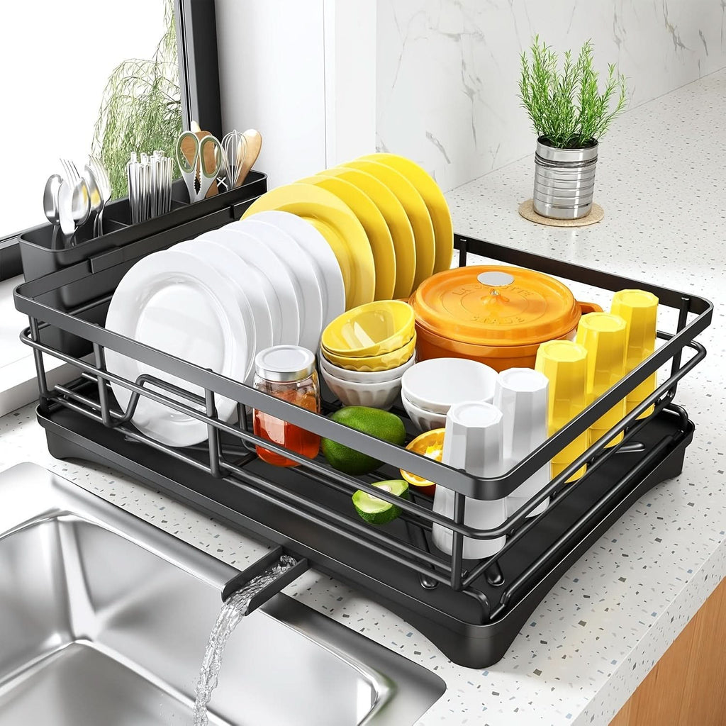 Opvaskestativ i forstærket metal med integreret redskabsholder og kompakt design 3
