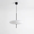 Oval Pendel Lampe i Glas - Svævende Skiveform med Slank Metalstang 5
