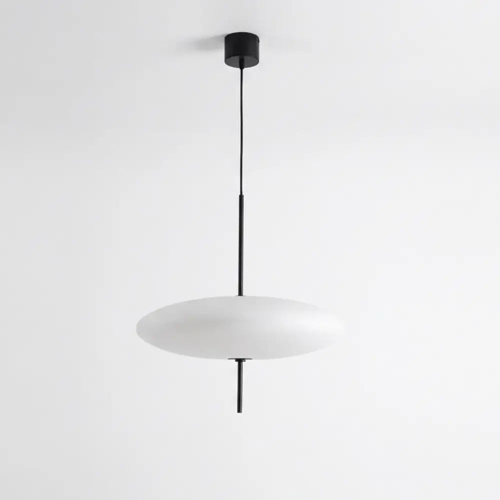 Oval Pendel Lampe i Glas - Svævende Skiveform med Slank Metalstang 5
