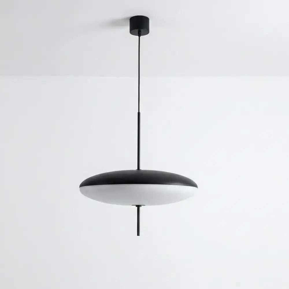 Oval Pendel Lampe i Glas - Svævende Skiveform med Slank Metalstang 6
