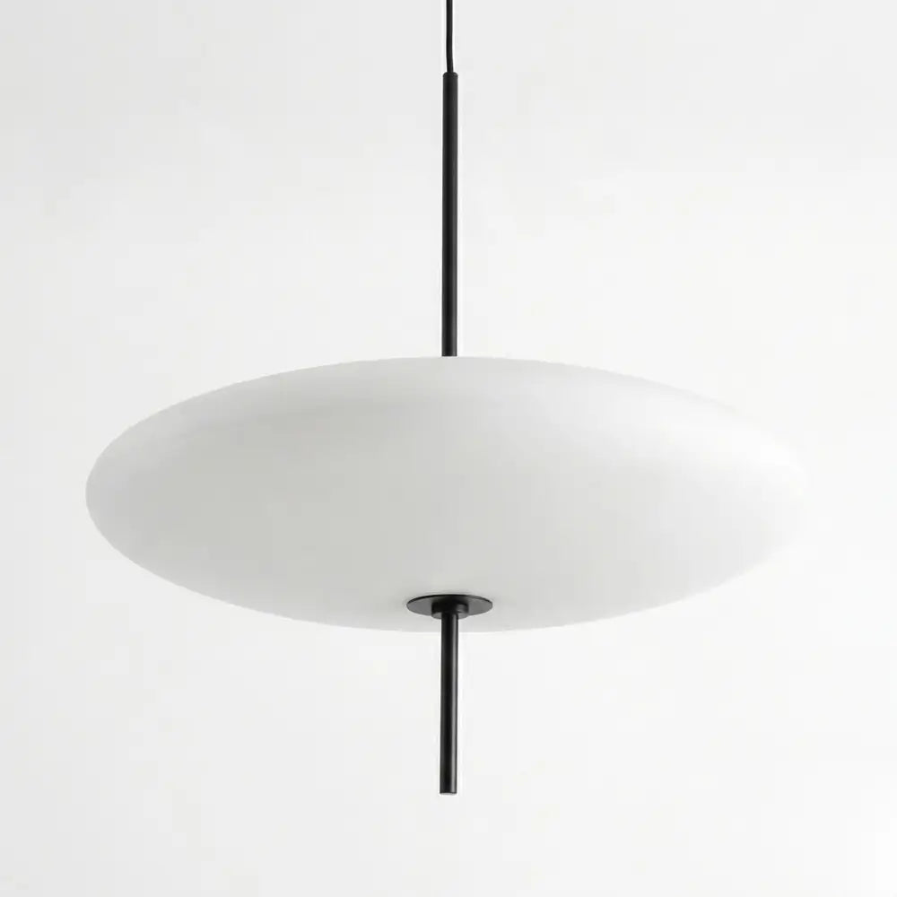 Oval Pendel Lampe i Glas - Svævende Skiveform med Slank Metalstang 8
