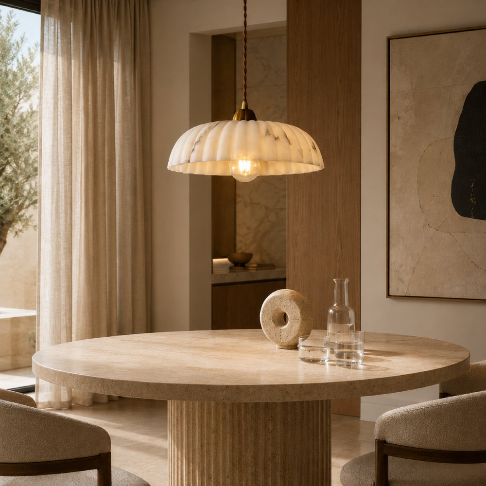 Pendel Lampe Antik Guld - Tidløs Alabaster Skærm med Blødt Lys 10