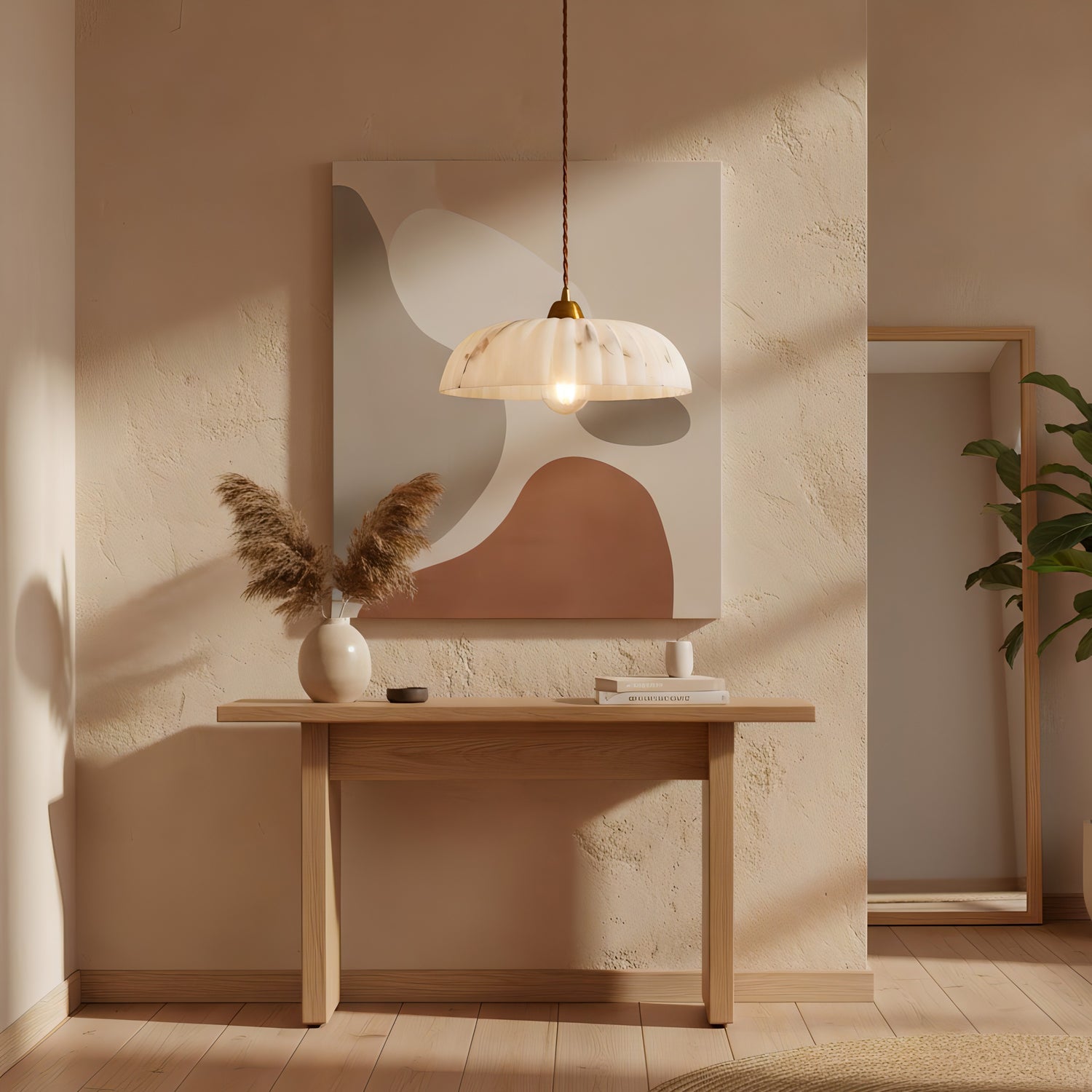 Pendel Lampe Antik Guld - Tidløs Alabaster Skærm med Blødt Lys 3
