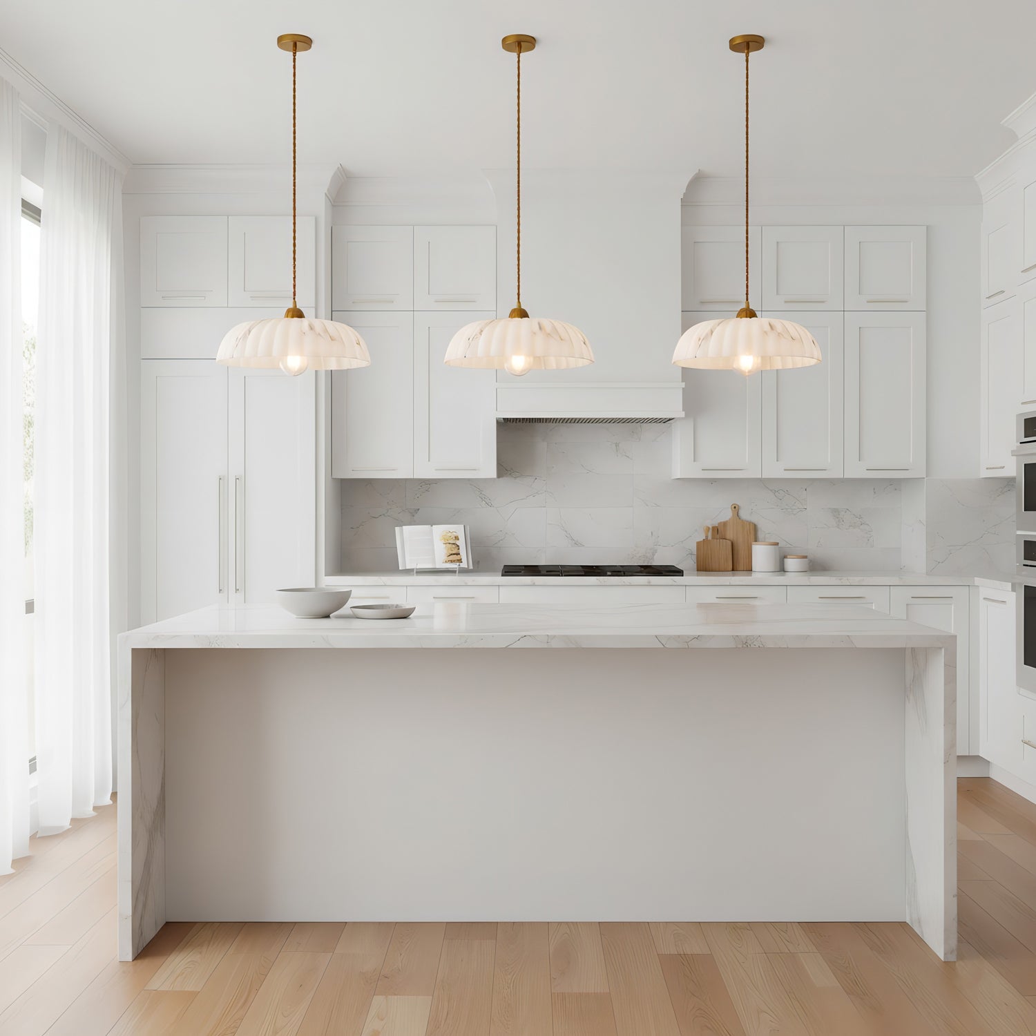 Pendel Lampe Antik Guld - Tidløs Alabaster Skærm med Blødt Lys 4
