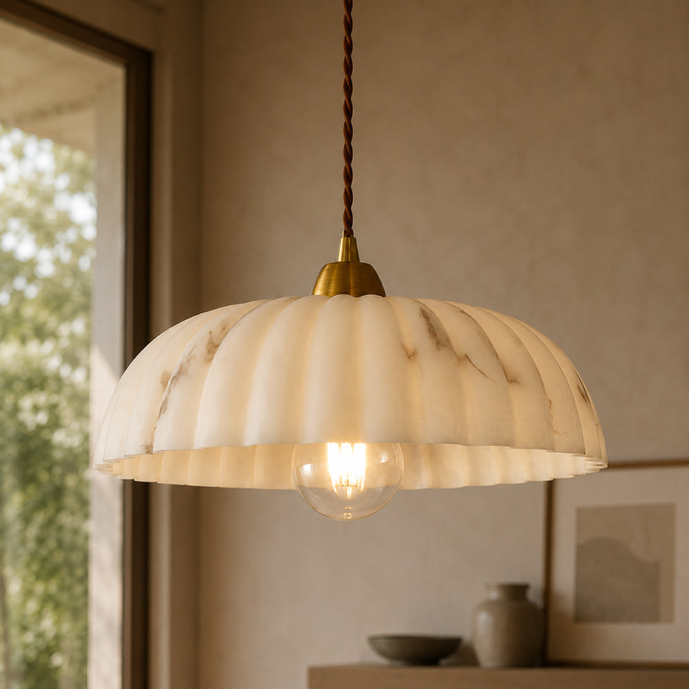 Pendel Lampe Antik Guld - Tidløs Alabaster Skærm med Blødt Lys 7
