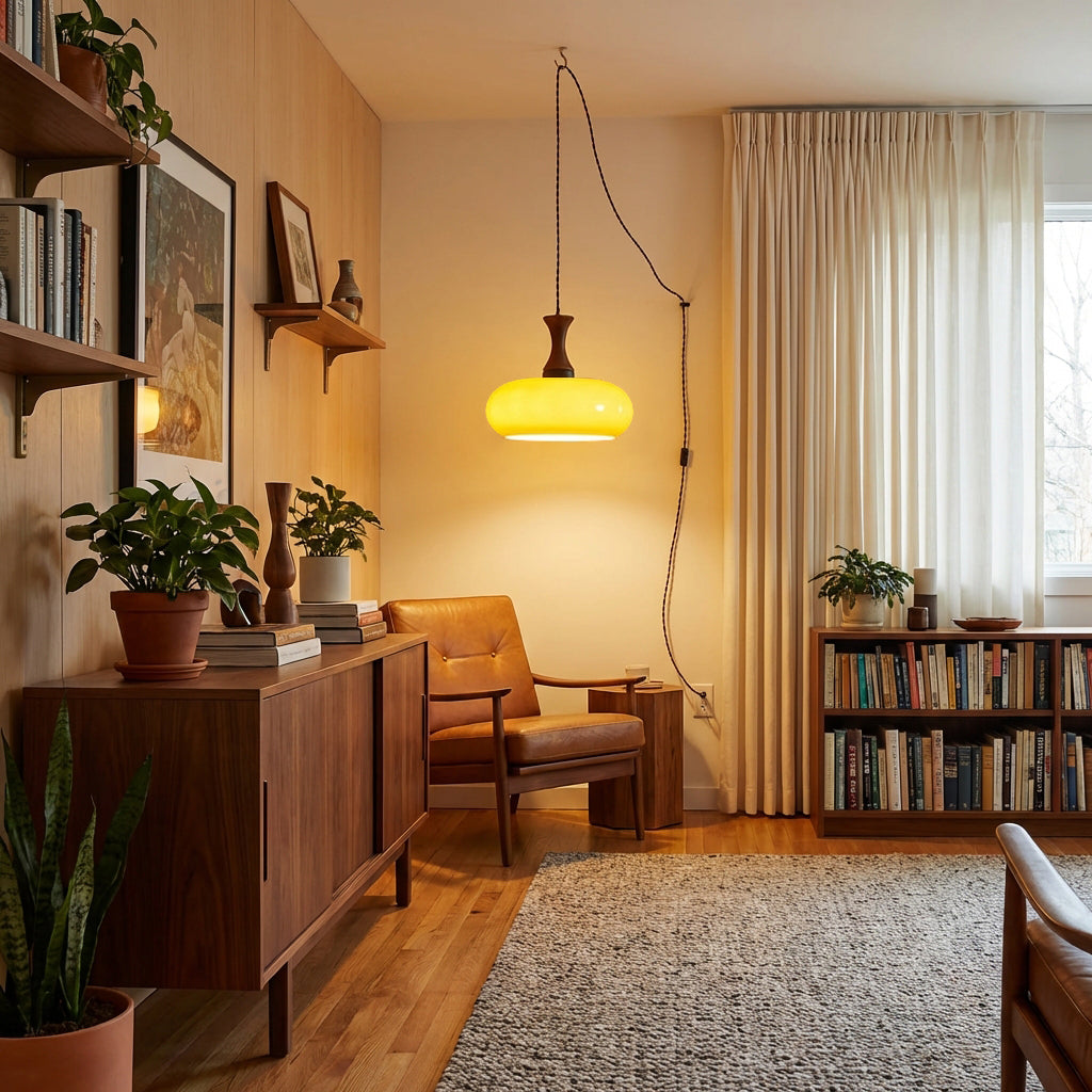 Plug-in Pendellampe med Glasskærm – Justerbar Højde 7