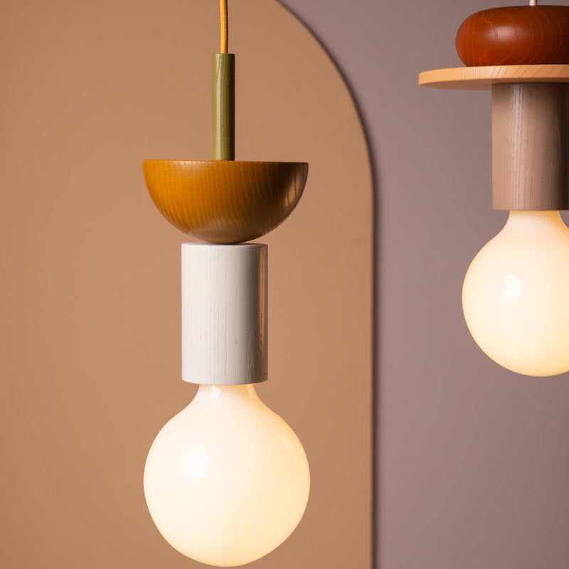 Pendel Lampe i Asketræ - Geometrisk Design med Justerbare Farver 8