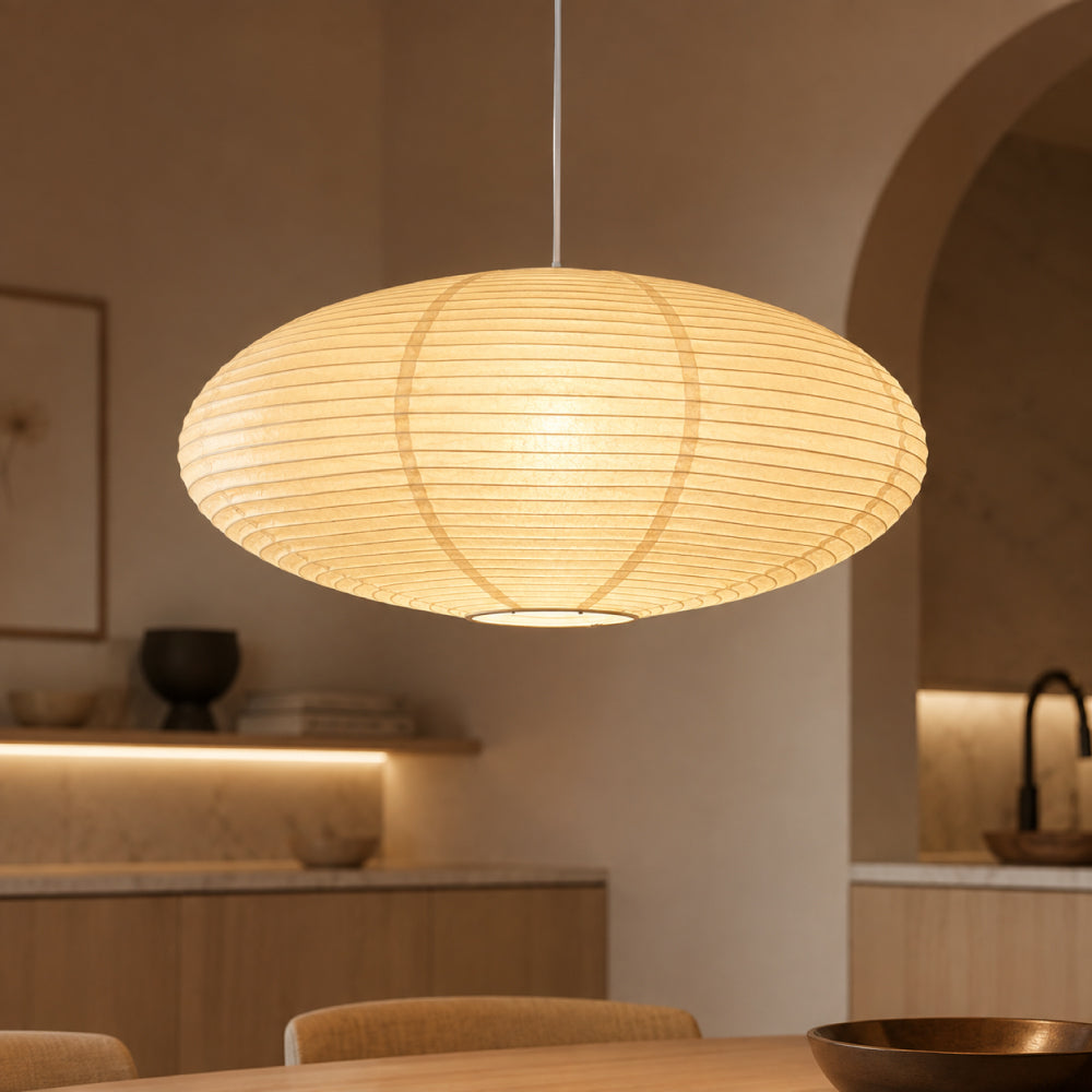 Pendel Lampe i Bomuldspapir - Ovalt Lanternedesign 1