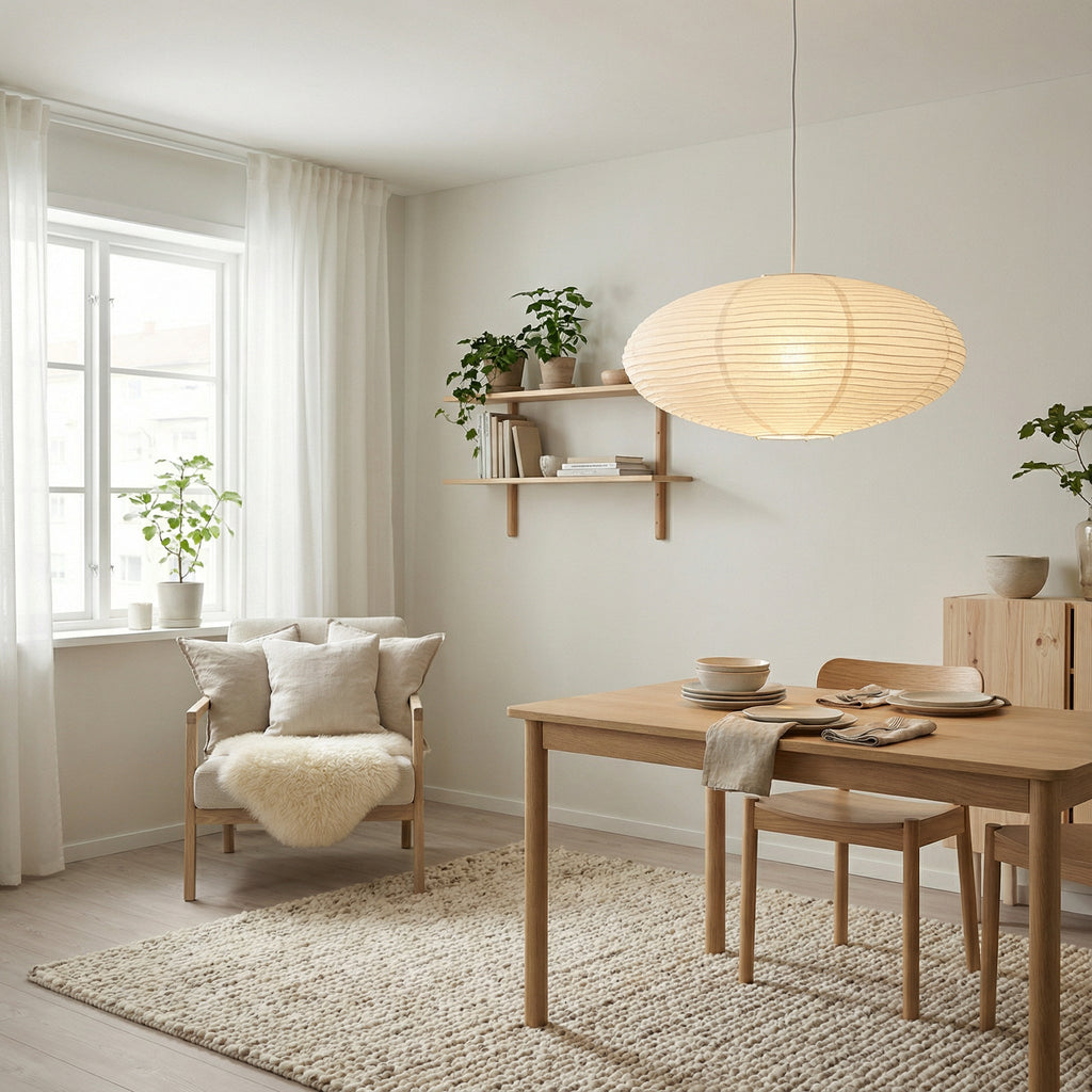 Pendel Lampe i Bomuldspapir - Ovalt Lanternedesign 5