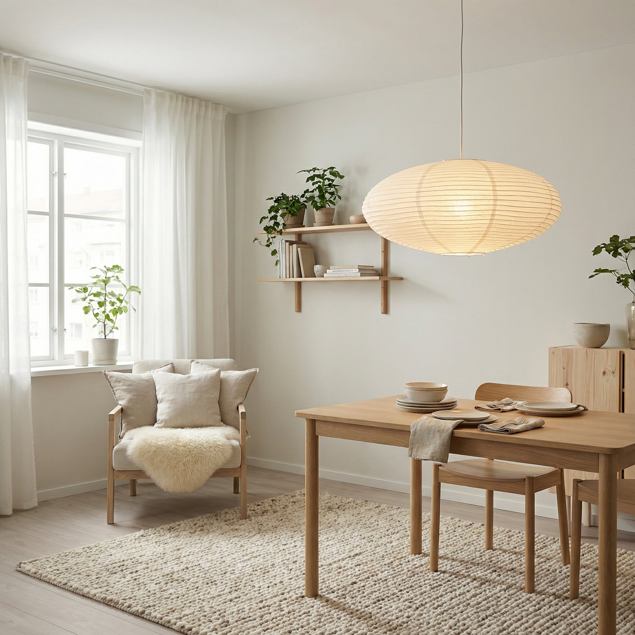 Pendel Lampe i Bomuldspapir - Ovalt Lanternedesign 5