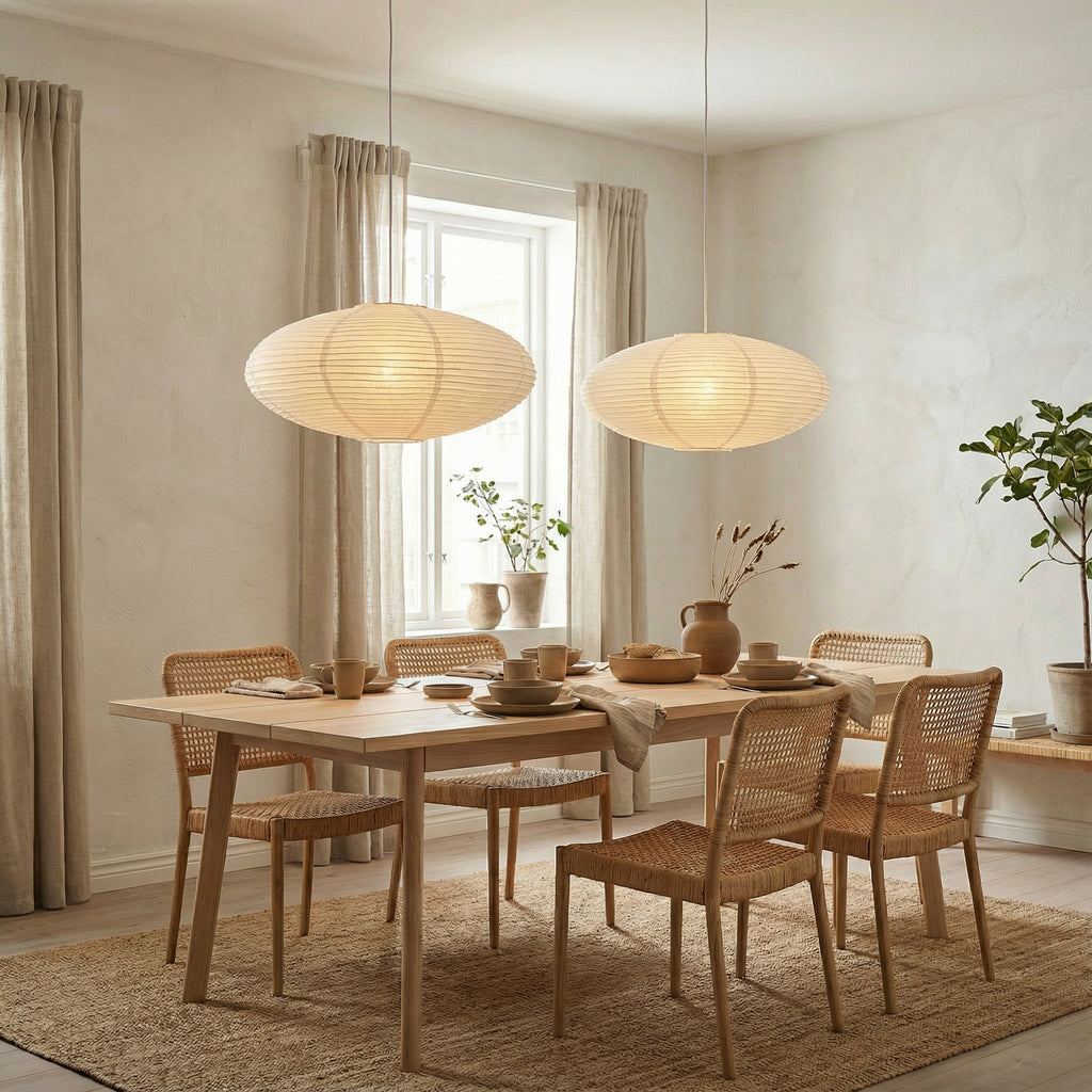 Pendel Lampe i Bomuldspapir - Ovalt Lanternedesign 6