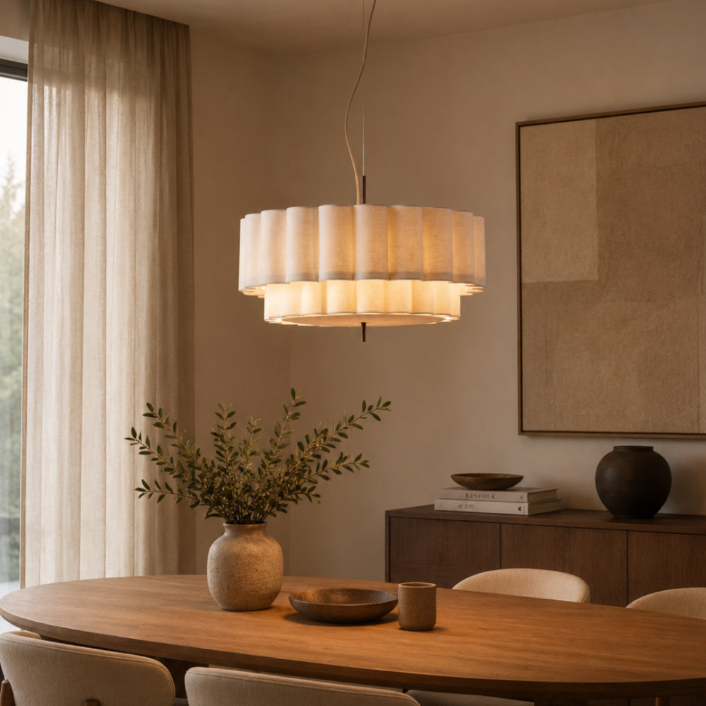 Pendel Lampe i Hør - Skulpturelt Lagdesign med Elegant Bronzefinish 0
