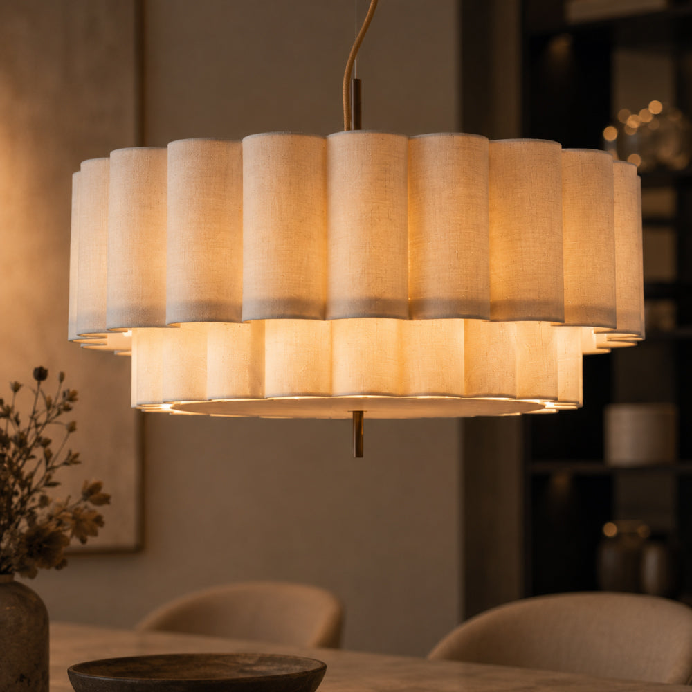 Pendel Lampe i Hør - Skulpturelt Lagdesign med Elegant Bronzefinish 1
