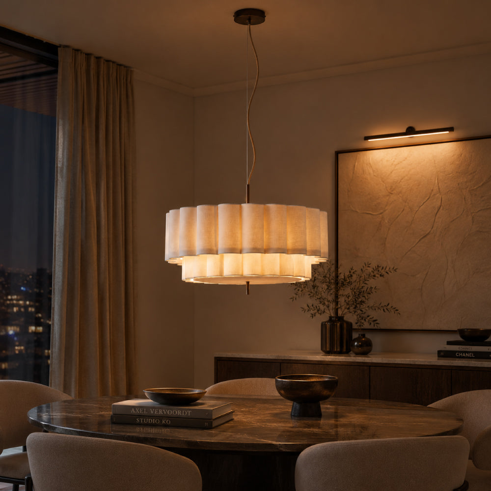 Pendel Lampe i Hør - Skulpturelt Lagdesign med Elegant Bronzefinish 11