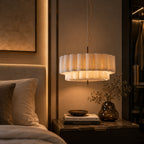 Pendel Lampe i Hør - Skulpturelt Lagdesign med Elegant Bronzefinish 12