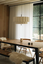Pendel Lampe i Hør - Skulpturelt Lagdesign med Elegant Bronzefinish 5
