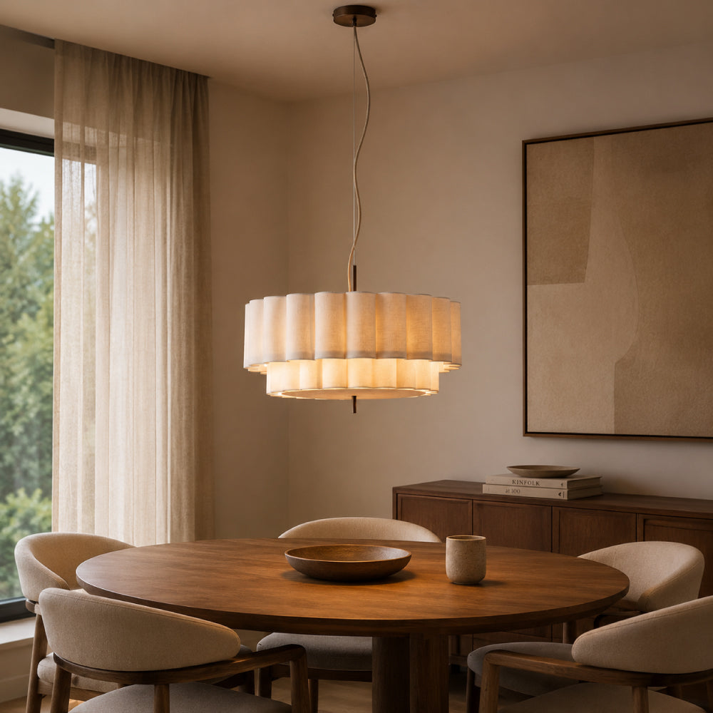 Pendel Lampe i Hør - Skulpturelt Lagdesign med Elegant Bronzefinish 7
