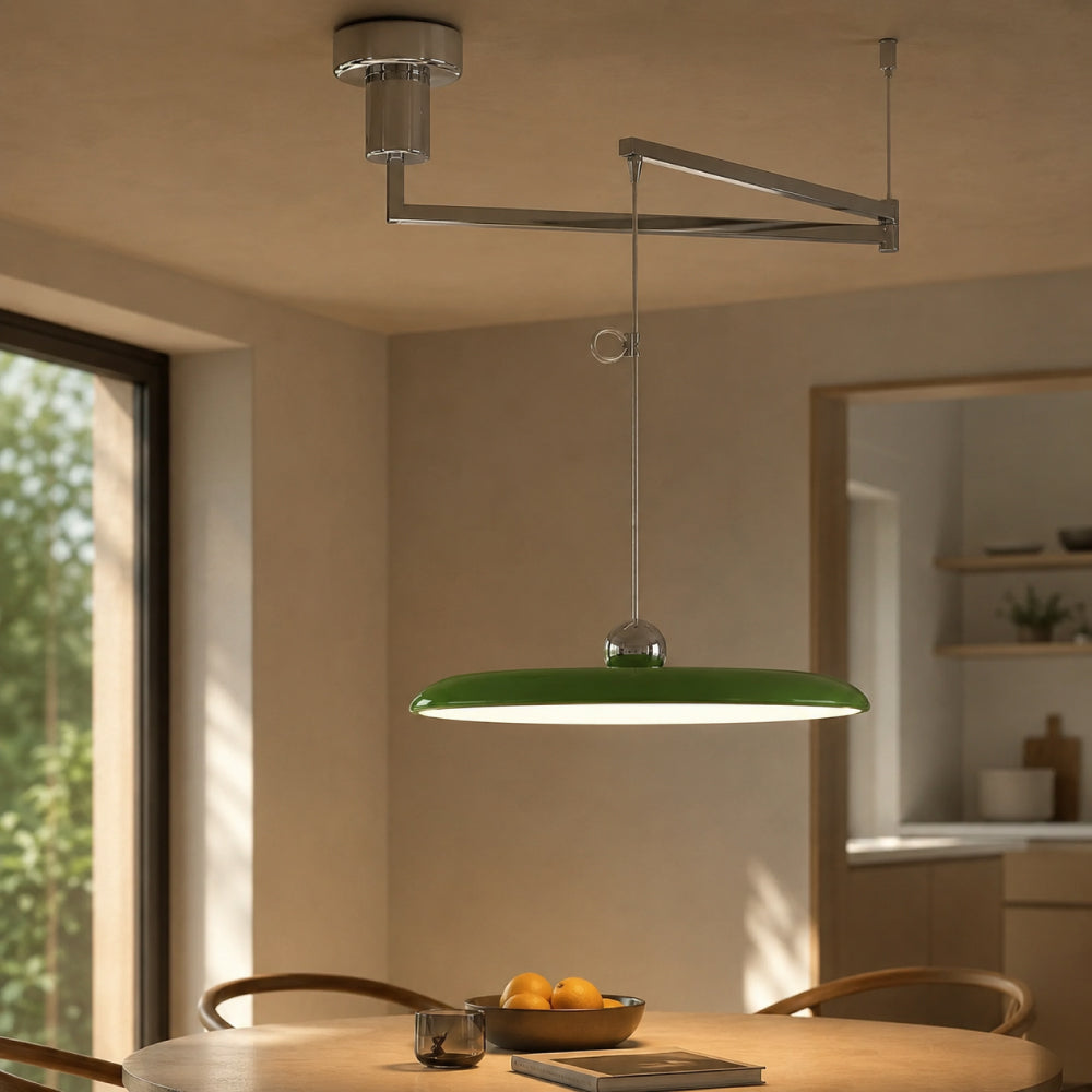 Pendel Lampe med Justerbar Arm - Flyvende Skærm i Krom 1