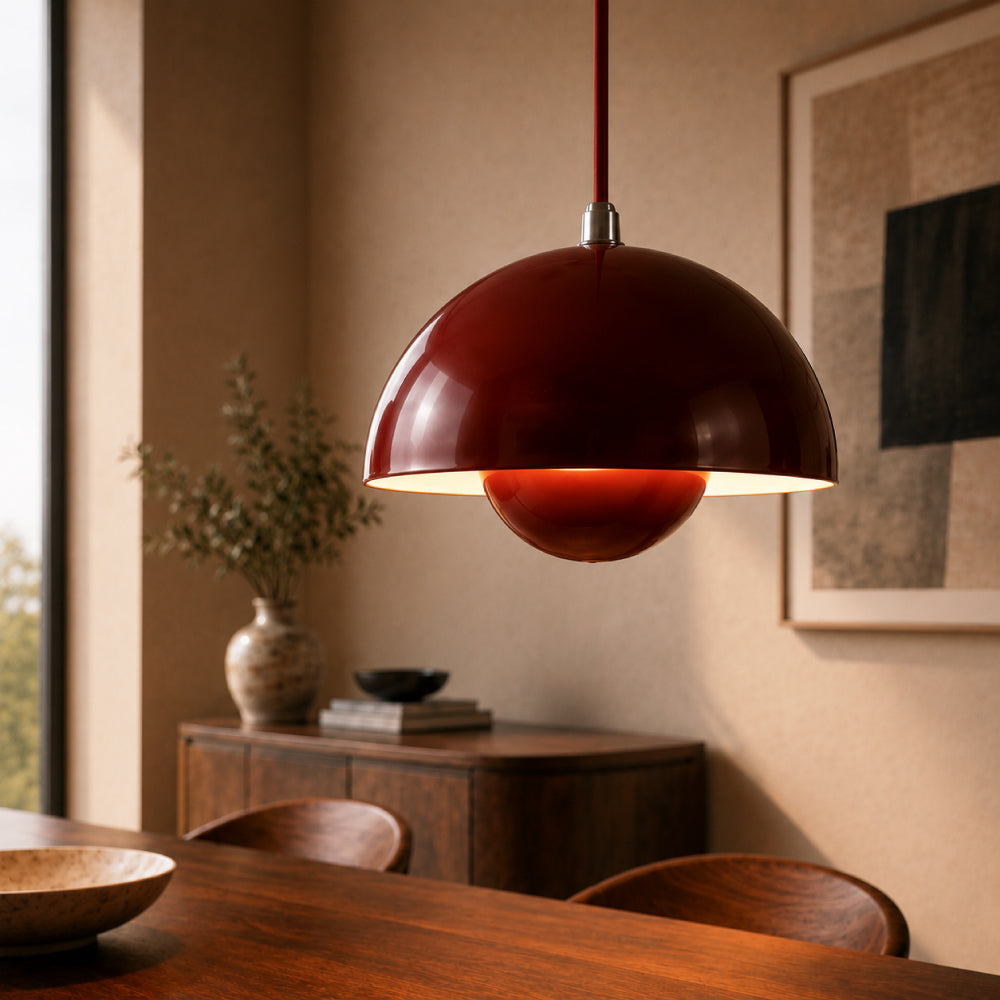 Pendel Lampe til Spisebord - Halvrund Skærm med Svævende Kugle 20