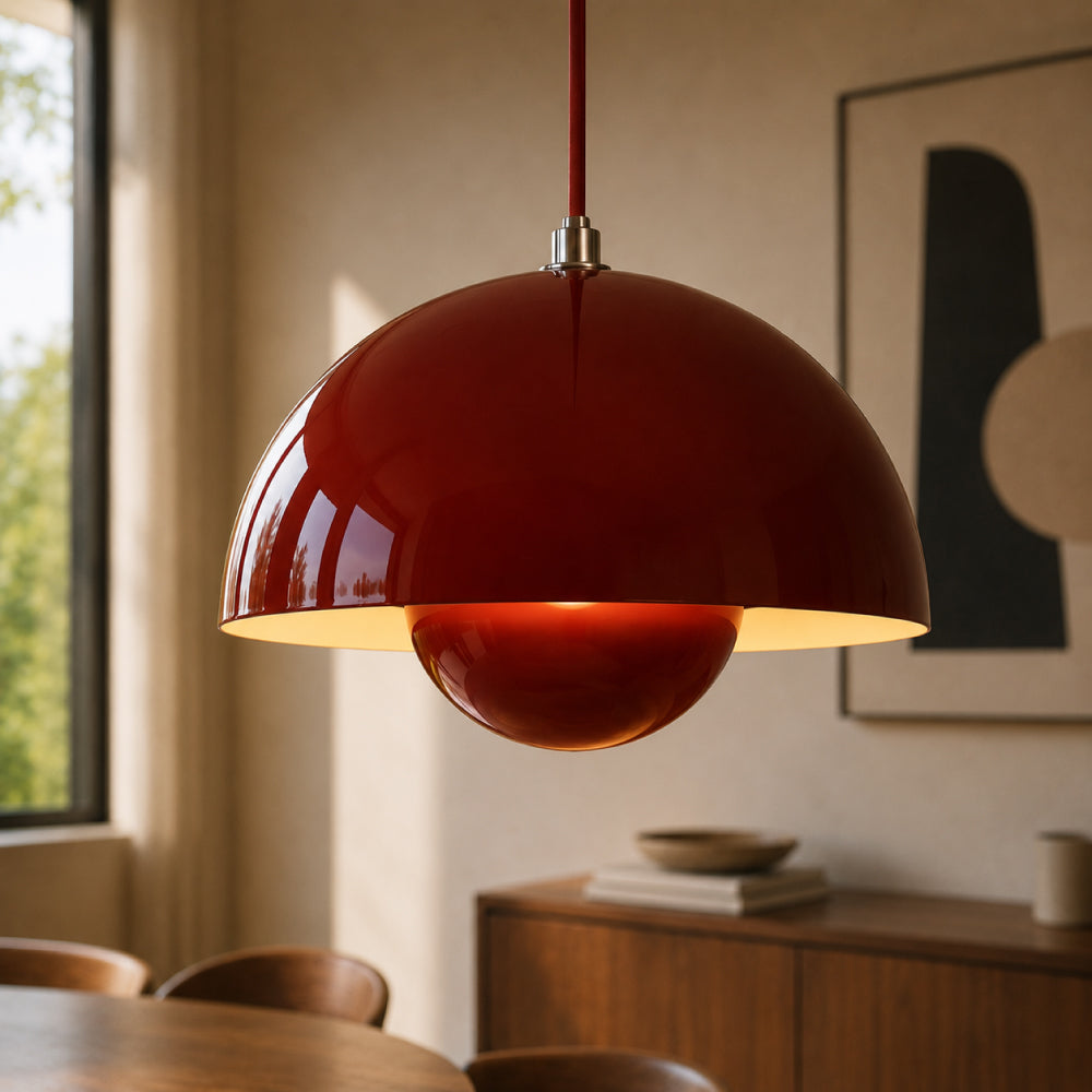 Pendel Lampe til Spisebord - Halvrund Skærm med Svævende Kugle 23
