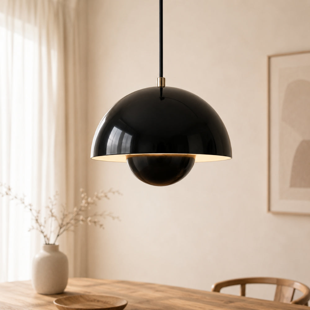 Pendel Lampe til Spisebord - Halvrund Skærm med Svævende Kugle 5
