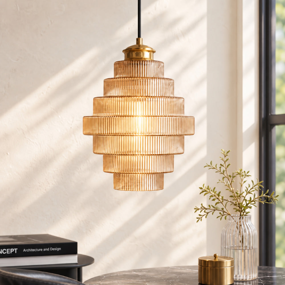 Pendel Loftlampe i Glas med Lagdelt Design 0